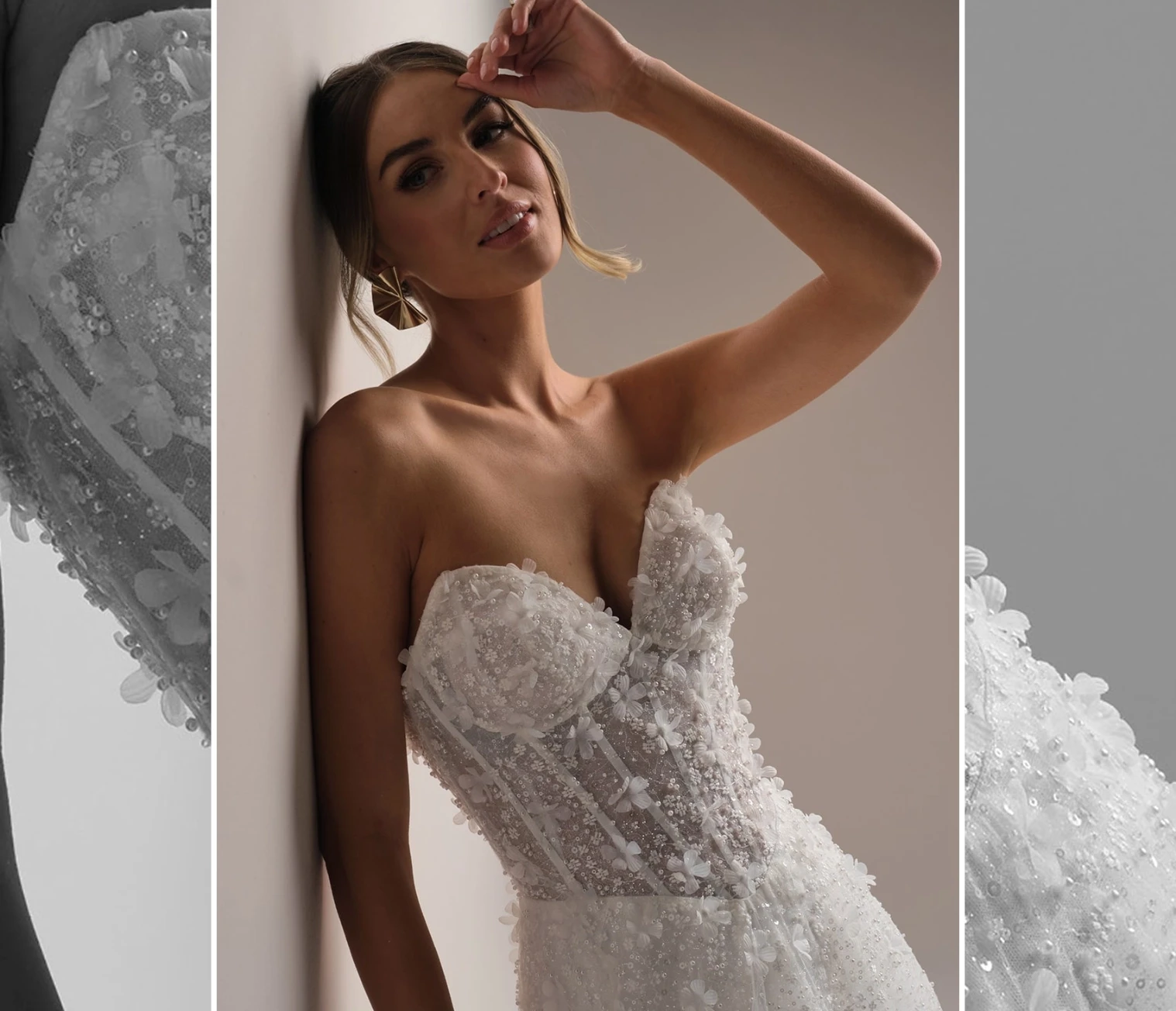 Model wearing a white gown