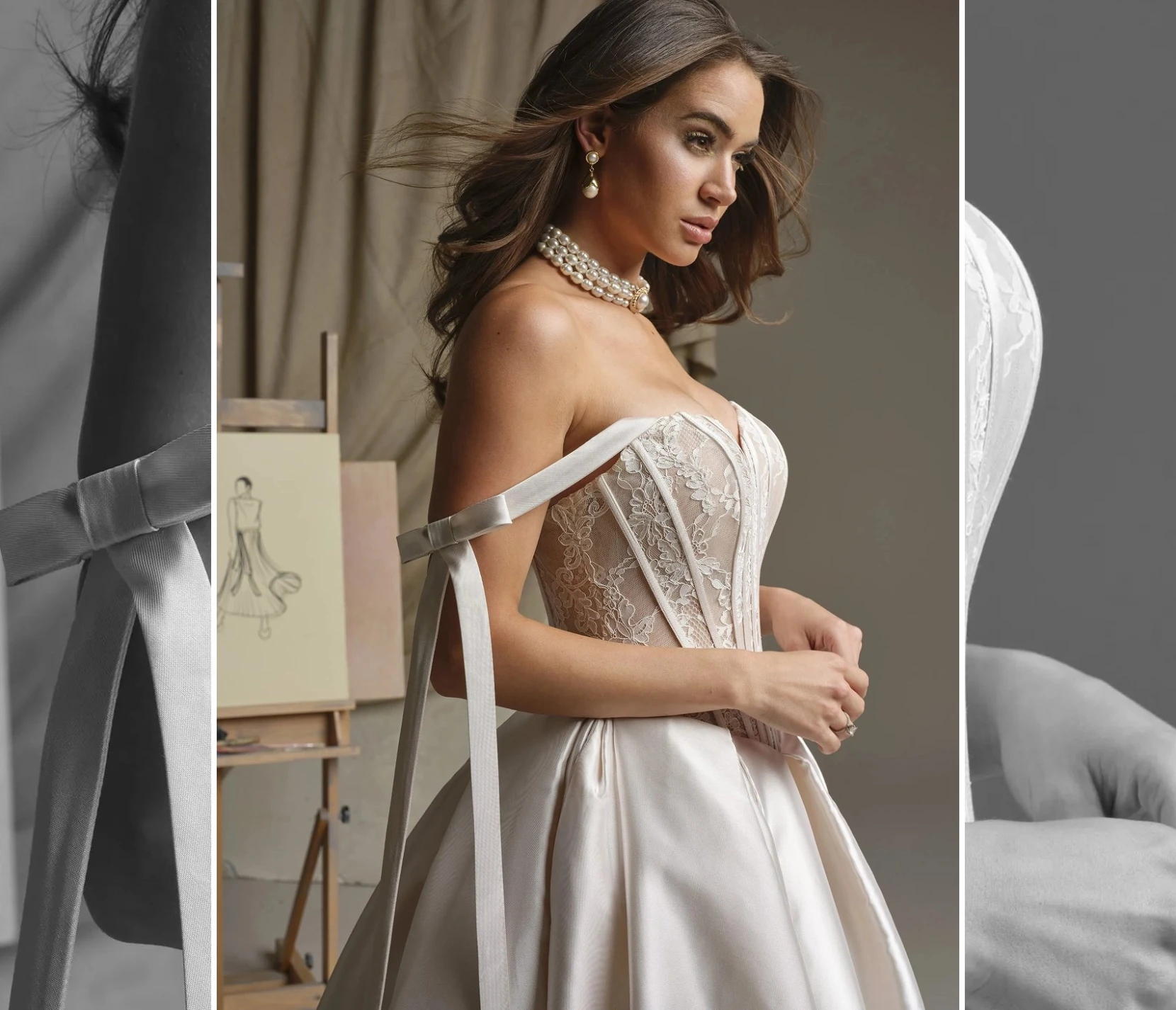 Model wearing a white gown